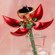 Rose-Shaped Automatic Opening & Closing Ring Jewelry Box, Creative Ring Box With Mechanical Button Switch, Romantic Gift Box For Proposal, Engagement, Valentine's Day, Birthday Gift And Decoration - A - View 9