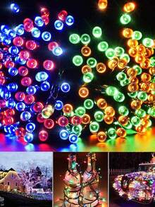 太陽能 LED 串燈，適用於戶外聖誕裝飾，20/100/200 顆 LED 燈珠，長度 16.4/39/72 英尺，防水，8 種照明模式，閃爍太陽能仙女燈，附光感控制，適用於花園、庭院、陽台 - 墨綠色 - 查看 7