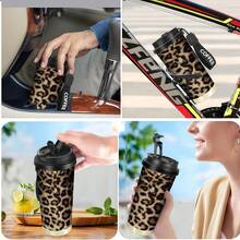 1 pieza/5 piezas Taza de café de viaje con estampado de leopardo de 500ml, vaso térmico de acero inoxidable de 500ml con cordón COFFEE, taza térmica portátil reutilizable a prueba de fugas, taza de bebida de moda para uso diario, actividades al aire libre y regalo de vacaciones - Multicolor-Estampado de leopardo - Ver 6