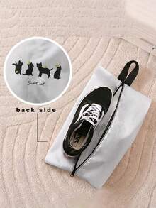 1pc Cat Print Shoe Storage Bag, Waterproof Fabric Zipper Closure Shoe Pouch With Handle,Portable Travel Shoe Organizer For Home Business Trip - White - View 2