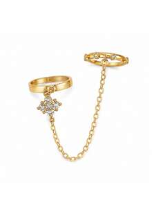 1pc Flower Double Finger Ring, Minimalist Single Layer Ring, Versatile Women's Finger Ring - Finger Ring - View 4