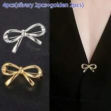 4pcs Metal Bow Collar Buttons - No-Sew Clothing Clips, Secure Fastening Suitable For Shirts, Blouses, Dresses, Cushions - Decorative Bow-Shaped Buttons - Multiple Styles - View 7