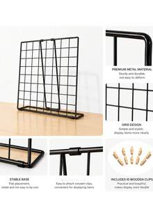 KASUDIN 1pc Foldable Metal Grid Display Stand With 10 Clips, Portable Desktop Photo Frame Holder & Jewelry Rack, Industrial Style Home Office Decor, Aesthetic Classroom & Room Decor, Back School - View 6