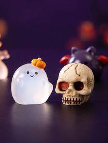 Popular Glow In The Dark Mini Halloween Resin Ornaments - Cute Luminous Ghost Skull Pumpkin Bat Figurines, Halloween Desktop Decor & Micro Landscape Accessories (Random Style) - Multicolor - View 5