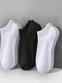 10 Pairs Women's Pure Cotton Invisible Socks, White/Grey/Black, Spring/Summer Style, Mesh Breathable, Suitable For Daily Wear - Multicolor - View 2
