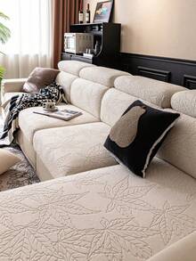 1pc Jacquard Plush Stretch Full Coverage Sofa Cover, Soft & Skin-Friendly For Autumn/Winter, Pet-Friendly, Dirt & Wear Resistant, Machine Washable, Suitable For 1/2/3/4 Seater Sofa, Christmas & New Year Home Decor - Beige - View 1