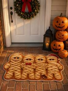 1pc Mummy Gingerbread Man Spooky Cookie Holiday Shaped Area Rug, Creepmas Funny Xmas Baking Irregular Kitchen Floor Mat, Soft Plush Decorative Area Rug, Aesthetic Whimsical Spooky Christmas Room Decor, Housewarming Christmas Gift Home Decor - Multi-color - View 3