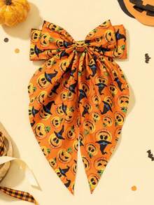 1件裝個性萬聖節蜘蛛與幽靈印花大尺寸透紗蝴蝶結髮夾彈簧夾，手機派對女性髮飾頭飾 - 彩色 - 查看 1