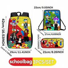 Roblox New 3PCS Anime Combination Backpack Set Including Backpack, Crossbody Bag, Pencil Case, Adjustable Shoulder Straps, Zipper Design, Unisex, Suitable For School, Travel, Camping, Ideal Gift For Christmas, Birthday, Back To School Season - Roblo Boy Backpack B - View 12