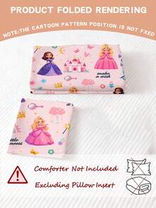 2/3-teiliges Bettwäsche-Set Kleine Prinzessin, rosa Märchen-Bettwäsche, Schloss-Regenbogen-Kutsche-Blumenkrone-Zauberstab-Muster Bettbezug & Kissenbezüge für Mädchenzimmer (Twin/Full/Queen/King Größe) - Verschiedenfarbig - Übersicht 4