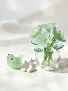 Handmade Mini Glass Bird & Flower Ornament Set, Miniature Art Glass Decor With Mini Bench, Desktop Bookshelf Terrarium Micro Landscape Decoration, Collectible Gift For Craft Enthusiasts And Home Decor Lovers - Multicolor - View 1
