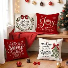 4pcs/1pc Christmas Blessing Pattern Pillow Case Without Insert, Single-Sided Printed Pillow Case, Suitable For Living Room Bedroom Home Decor, All-Season Pillow Case - Multicolor - View 9