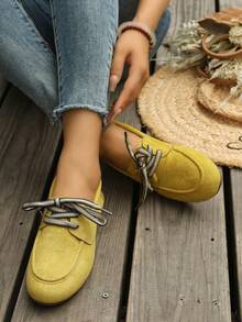 New Lace-Up Soft Sole Casual Spring/Autumn Suede Flat Shoes - Yellow - View 3