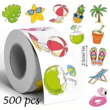 500pcs Asymmetrical Summer Beach Doodle Stickers, 2 Styles, 1 Inch Assorted Patterns Incl. Beach Volleyball, Coconut Tree, Waterproof Seal Labels For Envelopes, Magazines, Phone Cases, Cups, Helmets, Scrapbooks, Party Gifts, PVC Sticker Seals - Alien Summer Beach - View 7