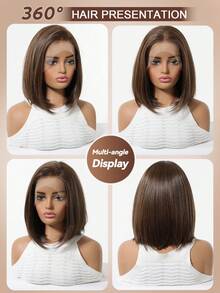Topshe Peruca Bob Curta Preta Natural 13x6 Lace Front Cabelo Liso HD Lace Front Peruca Bob Cabelo Liso Brasileiro para Mulheres Peruca Lace Front Transparente Sem Cola com Baby Hair Repartição Aleatória, Halloween - Multicolorido - Visão 10