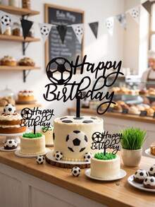 Soccer Happy Birthday Acrylic Cake Topper - Black and White - View 6