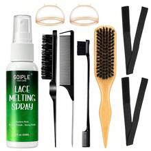 9pcs Lace Melting Spray Set, Suitable For Full Lace Wigs Front,Wig Installation Kit Includes Wig Cap, Edge Brush, Tail Comb, Elastic Band, Strong Hold Invisible Styling Quick Dry Lace Spray For Hairline & Front Wig, Wig Styling Tool 60ml - 60ml - View 12