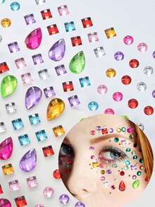 4 Sheets Y2K Colorful Face Gem Stickers, Multi-Color Heart, Star, Teardrop Rhinestones, Self-Adhesive Face Jewelry Decals For Festival Party, Cosplay, Christmas, Halloween Makeup, Body & Eye Decoration, Face Diamond Stickers - Multicolor - View 8
