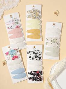 6pcs Pastoral Floral Print Water Drop Hair Clips, Gentle Lace Side Clips, Versatile Daily Decorative Hair Accessories - Mixed color - View 3