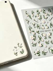 1 Set Light Pink Floral Branch & Colorful Flower Decorative Stickers, Suitable For Phone, Camera, Instant Camera, Hair Dryer, Water Cup, Computer, Napkin Box And Other Object Surfaces, Free To Paste And Decorate, Create Personalized Appearance, Easy To Operate, Suitable For Various Hard Flat Surface Decoration And Modification - Sticker - View 2