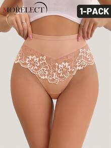 Morelect قطعة واحدة من سراويل داخلية نسائية عالية الخصر بتصميم مثلث مع رقعات دانتيل، قابلة للتنفس وخفيفة الوزن، مناسبة للربيع والصيف - لون مشمشي - مشاهدة 2
