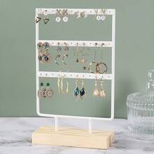 Iron Earring Storage Rack With Wooden Base, Multi-Layer Earring Display Stand, Home Jewelry Hanging Rack And Display Holder - Multicolor - View 2