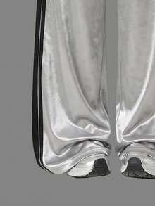 Lurzo Girls Casual Metallic Luster Loose Straight Leg Pants, Double Stripe Side Design, Smooth And Soft, Suitable For Daily, Outdoor, Performance Wear - Silver - View 5