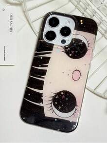 Cute Anime Fashion Phone Case 1pc Cute Cartoon Big Eye Pattern Personalized Phone Case, Fashionable Lolita Style Protective Cover, Compatible With IPhone17/IPhone17 ProMax/IPhone16 Pro Max/IPhone15 Pro/IPhone14/IPhone13/12/11, Suitable As Christmas Gift For Family/Friends/Sisters/Girlfriend Spring Birthday Gift Spring Gift Birthday Party Gift - Black - View 2