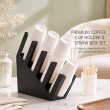 2pcs Commercial Cup Dispenser And Straw Holder, Heavy Duty Desktop Cup Rack, Non-Food Contact Storage, Suitable For Coffee Shop And Office, Space-Saving, Durable, Stylish - Multicolor - View 4