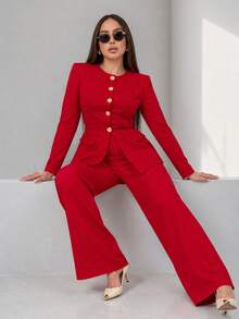 Women Suit Sets - Red - View 3