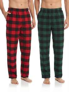 Men's Classic Plaid Pocket Pajama Pants Casual Home Long Pants 2 Pieces Set - Multicolor - View 1