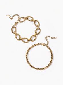 Vandermere 2pcs Hip-Hop & Fashionable Stainless Steel Chunky Chain Bracelet, Unisex Daily Wear - Bracelet - View 11