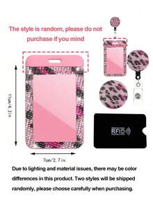 Pink Leopard Print Rhinestone ID Card Holder With Lanyard, ID Card Storage Box, Anti-Loss Lanyard, Student ID Card Holder, Self-Service Restaurant Card Holder, Slide Cover, Dual Card Slots, Small Card Slot, Bus Card Holder, Non-Inductive, Bank Card Holder, Subway Card Storage, Adjustable Portable ID Card Holder Decorative Keychain, Suitable For Office Workers And Students, Perfect Gift, Back To School Season Gift, Couple Card Holder, Bank Card Holder, Travel Essential, Commute, Business Trip, Back To School Season, Thanksgiving, Halloween, Christmas, Teacher's Day Gift - Multicolor - View 10