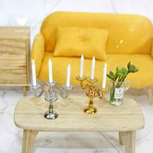 Ornamen Lilin Miniatur Antik, Aksesori Rumah Boneka, Model Properti Adegan Miniatur, Ornamen Tempat Lilin Logam Antik Mini yang Realistis - A - View 7