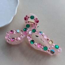 Transparent Pink Crystal Bow Hair Clip - Sparkling Rhinestone Decoration Suitable For Daily, Party, Wedding - Pink - View 8