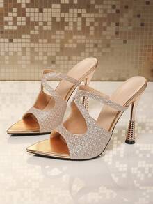 European Women's New 2026 Pointed Toe High Heel Slip-On Fashion Elegant Versatile Minimalist High Heel Sandals - Champagne - View 5