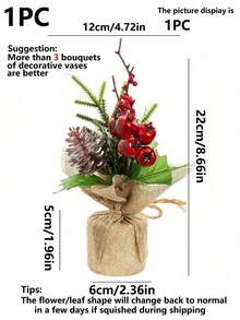 1/3/60PCS 8.66 Inch Artificial Mini Christmas Tree With Red Berries And Pine Cones, Suitable For Christmas Holiday Decoration, Tabletop Decor, Home Decor, Christmas Decoration, Birthday Gift - Color Mixing - View 3