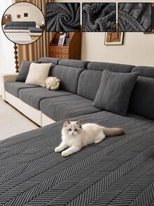 1PC Herringbone Textured Stretch Sofa Seat Cover,Soft Skin-Friendly Easy Clean Scratch Resistant Couch Cushion Protector, Machine Washable All-Season Pet Friendly Sofa Slipcover For 1/2/3 Seater & L-Shaped Corner Sofa - Dark Grey - View 4