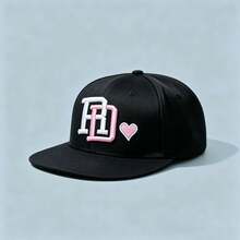 1pc HD Letter Heart Embroidered Flat Brim Snapback Cap Adjustable Hip‑Hop Streetwear Baseball Cap Unisex Fashion Sun Hat - Multicolor - View 6