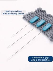 1/2/3pcs Blue Handle Sewing Machine Threader, Threading Guide Device, Long Sewing Machine Threader, Universal Threader For Home And Industrial Sewing Machines, Blue Plastic Handle Threading Needle Guide Device - Multiple Styles - View 2