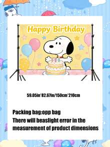 Splendor Tecknad Peanuts-festfotobakgrund, tyg med ljusa livfulla tryck, framträdande Happy Birthday-text, stjärndekorationer och detaljer, praktisk bakgrundsduk för inomhusfödelsedagsfest och porträttfotografering - Multifärgad - Visa 3