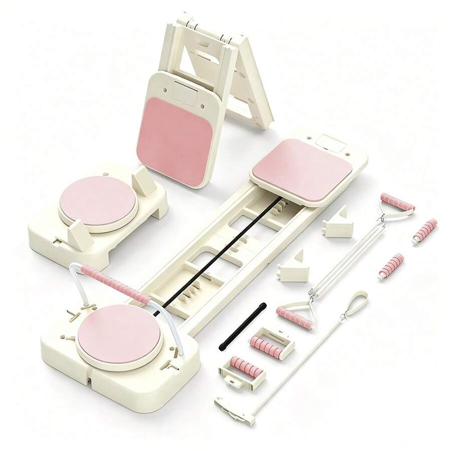 Agilithor Multifunctional Foldable Pilates Machine, Home Pilates Core Training Bed With Resistance Band, Compact Yoga Exercise Equipment To Sculpt Your Abs, Hips, And Legs. - Pink - View 1