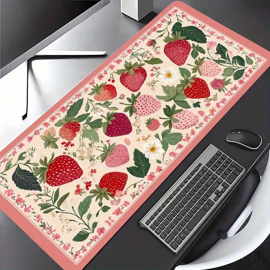 Large Strawberry Floral Mouse Pad Suitable For Gaming And Office - Non-Slip Fabric With Soft Rubber Base Pink Border Desk Mat Smooth Sliding Computer/Laptop Pad Suitable For Programmers - Mouse Pad - View 1