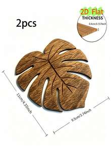 1/2/4pcs Natural Wooden Monstera Leaf Coaster Set, Heat Resistant Non-Slip Coffee & Beverage Cup Mat, Coffee Bar Tabletop Decor Protective Pad, Ideal Gift For Christmas And Thanksgiving - Multicolor - View 12