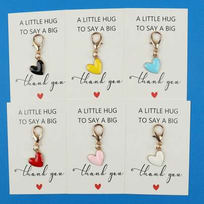 6pcs/12pcs Colorful Heart Enamel Lobster Clasp Keychain, "A Little Hug To Say A Big Thank You" Paper Card, Gratitude Pocket Hug Thank You Gift