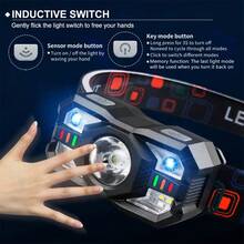 KENSUN 1pc Rechargeable Headlamp With Motion Sensor, Portable LED Headlight, Waterproof Headlamp Flashlight, Suitable For Camping, Fishing And Other Outdoor Activities, Camping Accessories - As Shown In the Figure - View 3