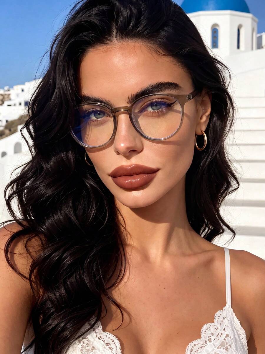 1 Pair Women's Round Light Green Versatile Fresh Student Plain Lens ...