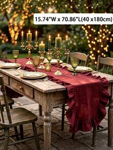 1PC Christmas Solid Color Ruffle Table Runner, Washable And Reusable, Suitable For Living Room, Dining Room, Party, Gathering, Home Daily Decoration, Wedding, Holiday Table Runner - Multicolor - View 10