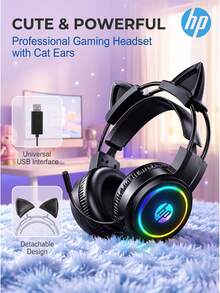 HP H100 Professional Gaming Headset Immersive Sound Effect High-Definition Noise Canceling Microphone Multi-Color RGB Lighting Adaptive Headband Music/Gaming Dual Mode Compatible With PC And Phone Optional Cute Cat Ear Accessory - View 15