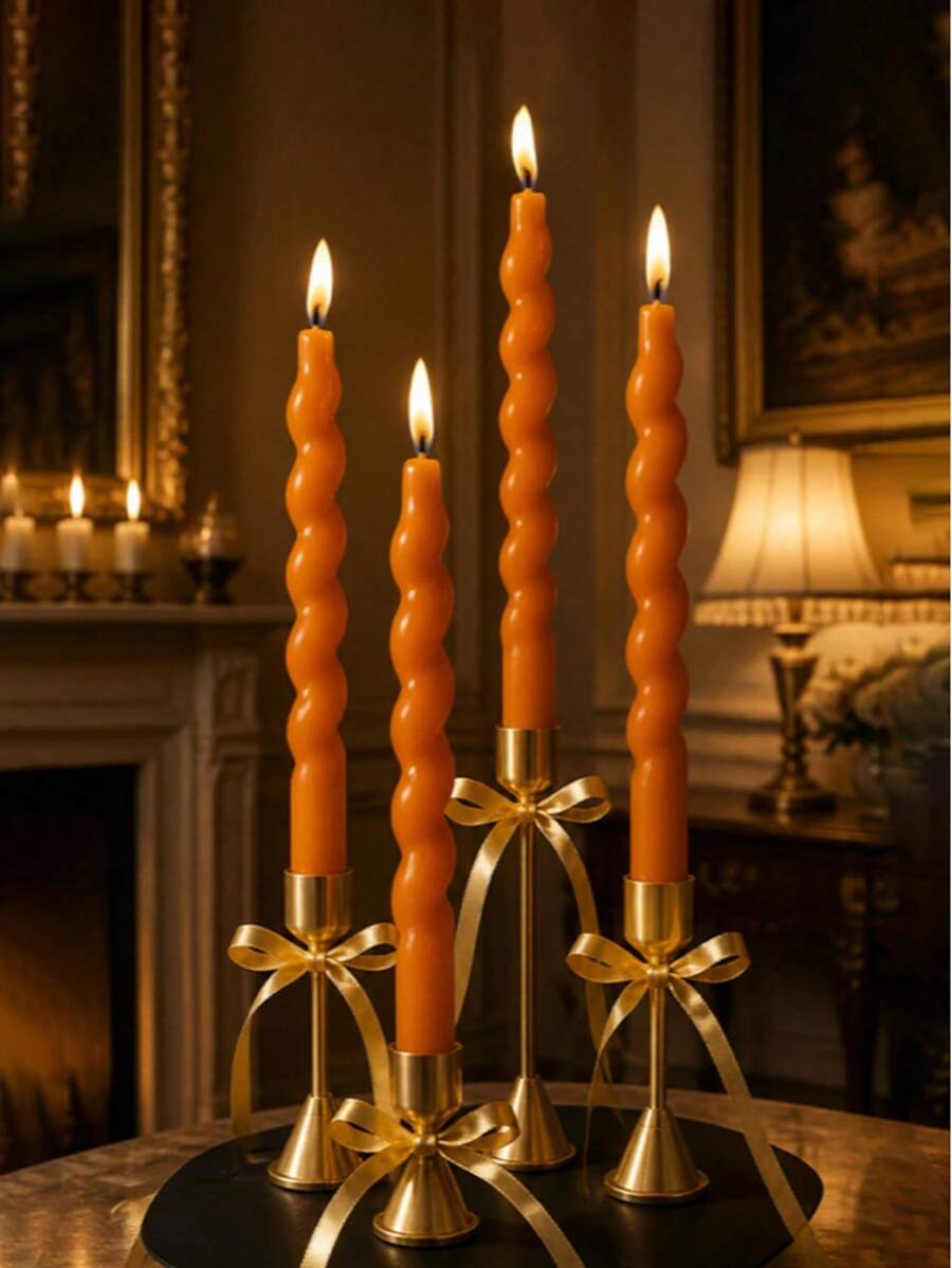 Orange Ribbed Scented Smokeless Candles, Halloween Decor Candles, Suitable For Cute Home Decor, Romantic Candlelight Dinner, Wedding Decoration, Holiday Gift, Meditation/Sleep, Christmas Tabletop Decor, Premium Gift For Best Friends (High-Quality Candles) - Incense and Candles - View 1